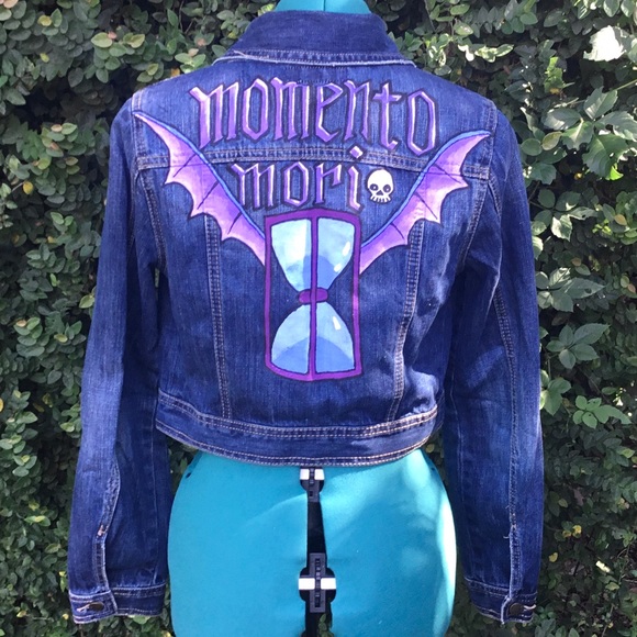 Momento Mori Winged Hourglass Hocus Pocus Cemetery Inspired Custom Jean Jacket - Picture 10 of 15